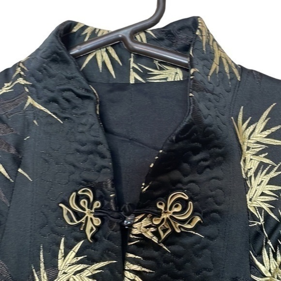 Handmade Quilted Asian Inspired Black & Gold Bamboo Print Jacket‎ - Picture 2 of 8